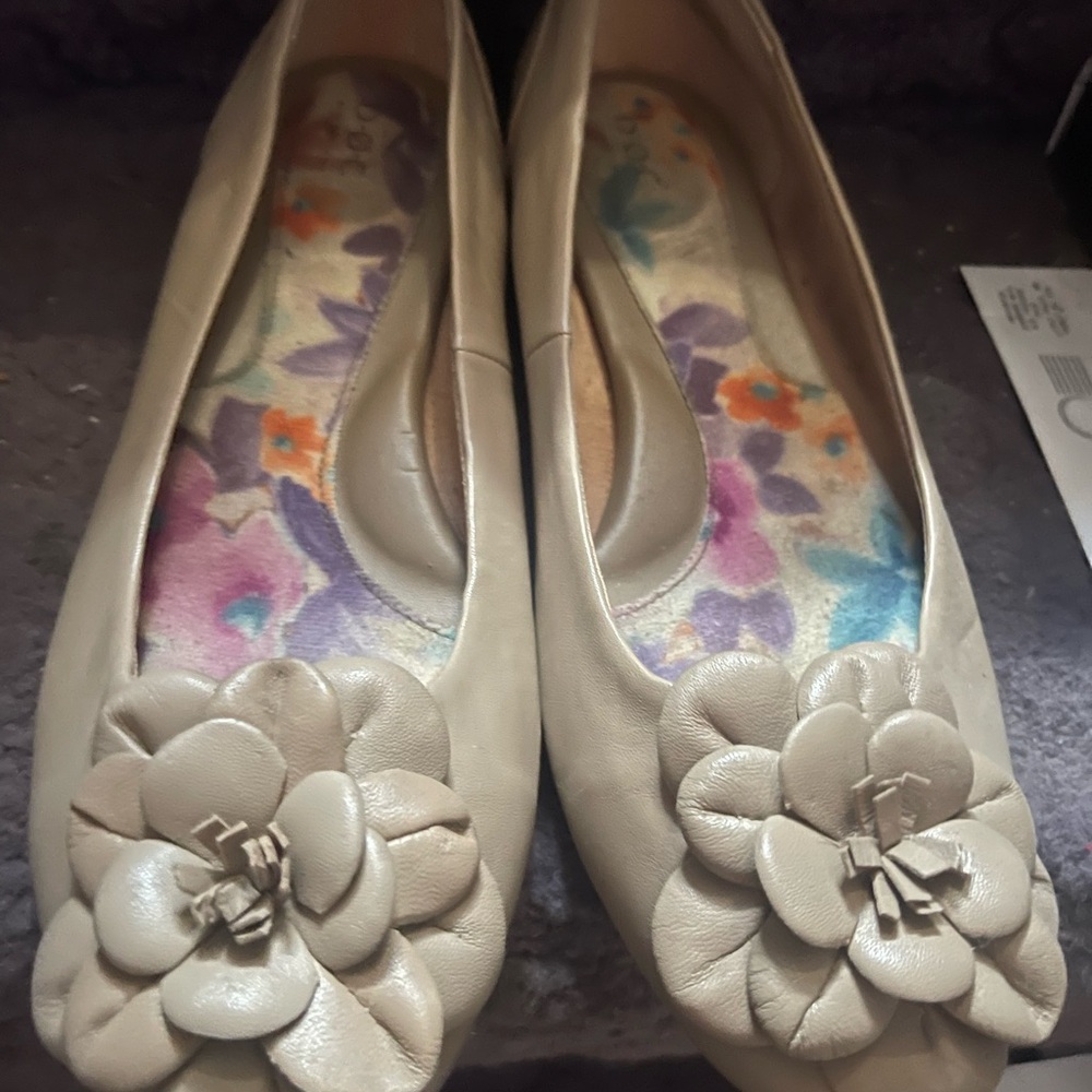 Born Tan Flats with Floral Embellishment